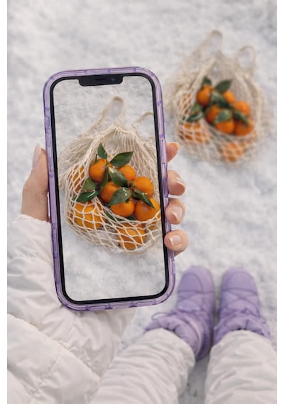 Apple Uyumlu iPhone 13 Pro Max Telefon Kılıfı Kamera Çıkıntılı Kabartmalı Parlak Desenli Darbe Emici Silikon Kılıf Mor