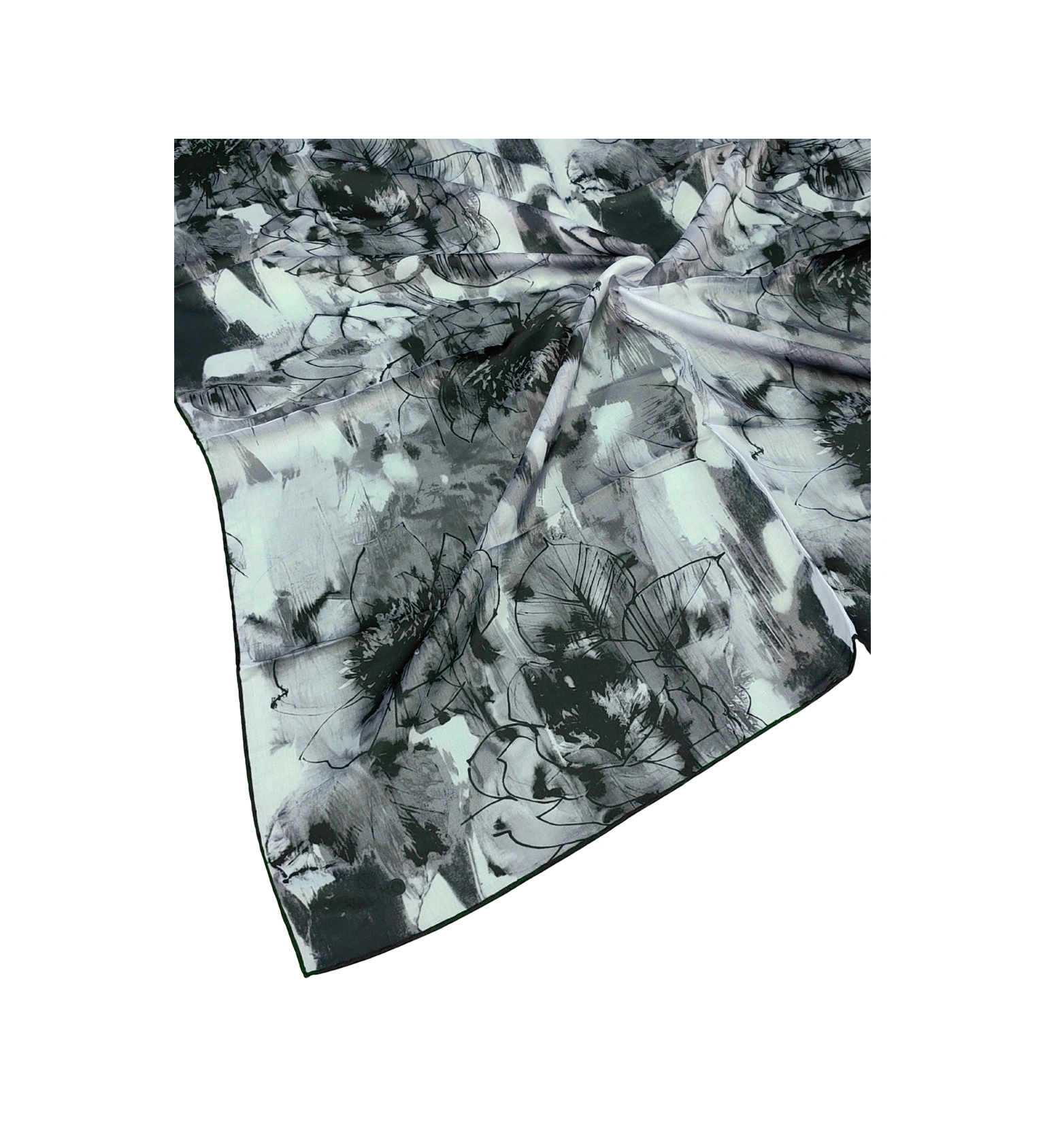 Mim Eşarp Valino Çiçek Desenli Şifon Eşarp 90x90 Cm Siyah