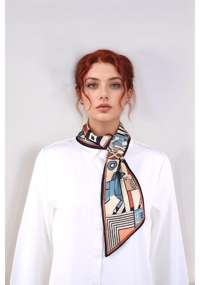 Walkenzo Geometrik At Desenli Modern Tasarım Kadın Kravat Fular Çok Renkli