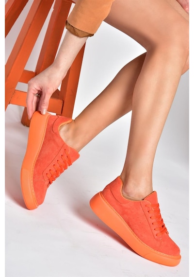 Fox Shoes P602045002 Turuncu Süet Kadın Spor Ayakkabı Sneakers Turuncu