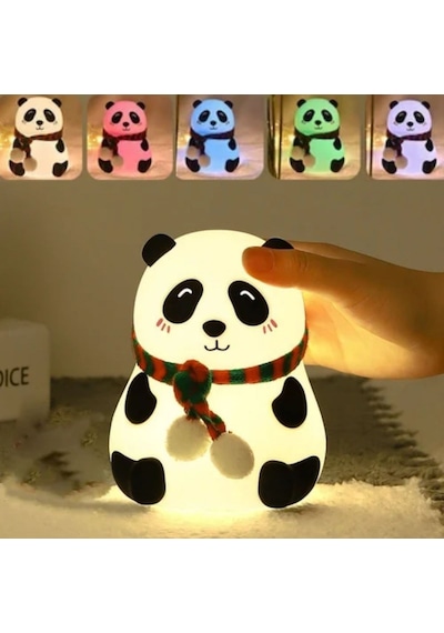 5 Farklı Renk Modlu Panda Figürlü Pofuduk Led Gece Lambası Yumuşak Dokulu Çocuk Odası Ve Dekoratif Şarjlı Ortam Işığı Diğer
