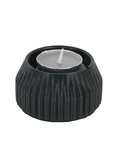 Eskitme Mumluk Şamdan Tealight Mum Uyumlu Çizgili Model - Siyah