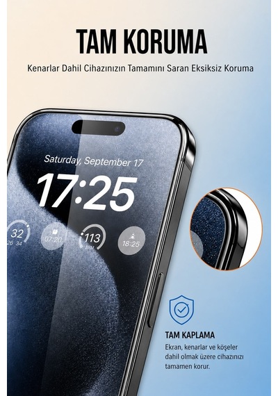Apple Uyumlu iPhone 17 Pro Max Hayalet Ekran Koruyucu % 100 Cam Temperli Kolay Kurulum Aparatlı