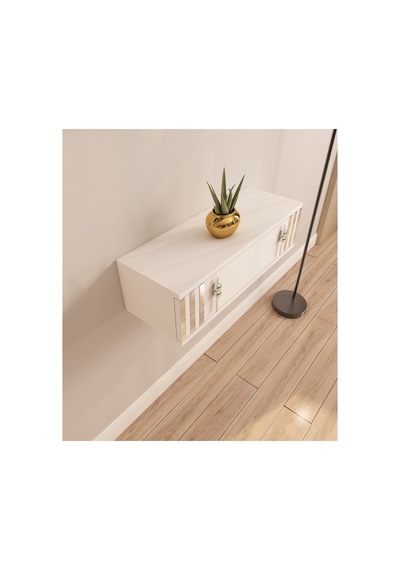 Lena 70cm Duvara Monte , Kapaklı, Modern Dresuar Beyaz-gümüş Çok Renkli