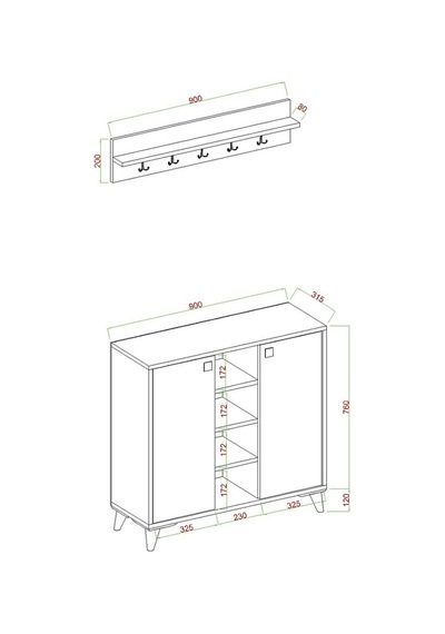 Albena 2 Kapaklı Ayakkabılık, Vestiyer, Portmanto, Askılık, 90 Cm , Atlantik Çam - Antrasit Atlantik Çam - Antrasit