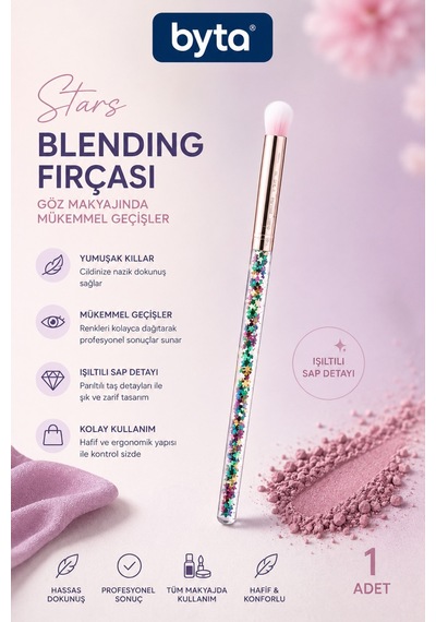 Blending Göz Farı Karıştırma Fırçası Yumuşak Kıllı Işıltılı Taşlı Saplı Makyaj Fırçası