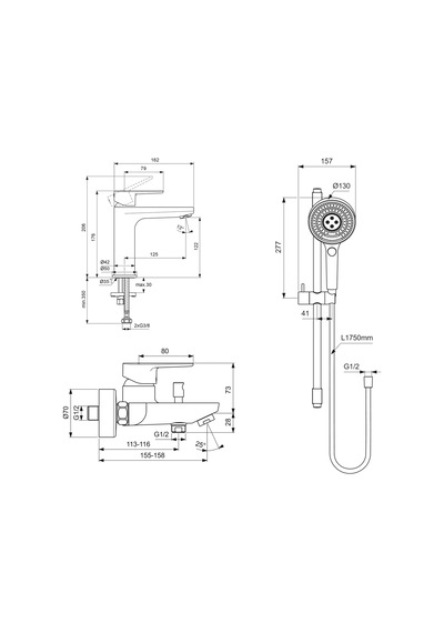 Ideal Standard Cerafine O 3 Lü Aplike Banyo Seti Mat Siyah 3 Parça bc554xg Bc500xg BD142XG Siyah