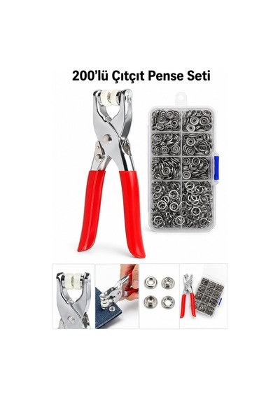 200 Adet Paslanmaz Çelik Metal Çıtçıt Düğme Ve Hobi Pense Seti Çıt Çıt Makinesi