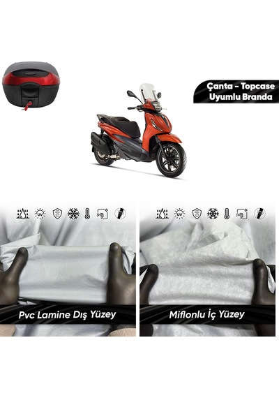 Pıaggıo Beverly 400 Uyumlu Motosiklet Brandası Su Geçirmez Miflonlu Topcase Çanta Uyumlu Motor Branda