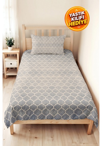 Gri Geometrik Modern Tek Kişilik Pike Takımı - Beyaz İskandinav 160x220 Cm Kapitone Yatak Örtüsü Kışlık Saman Masalı