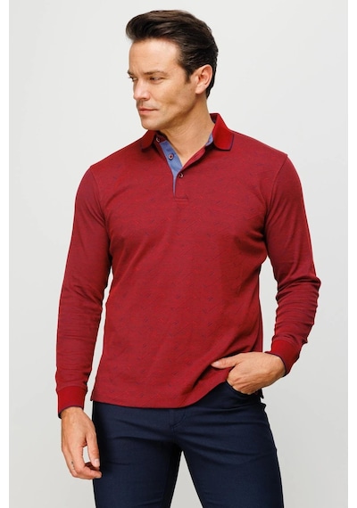 Desen Triko Erkek Polo Yaka Desenli Uzun Kollu Sweatshirt Bordo Bordo