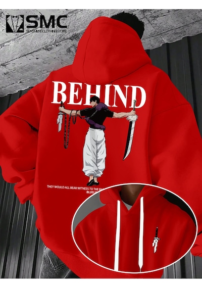 Uyguntarz Unisex Toji X Japon Baskılı Kapüşonlu Sweatshirt Kırmızı