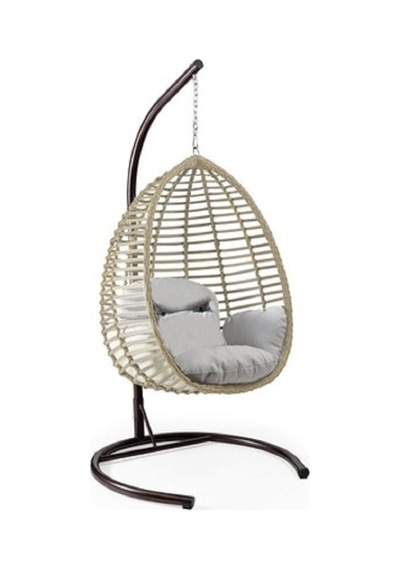 Berahmrkt Berah Mrkt Tek Kişilik Rattan Salıncak Gri Krem