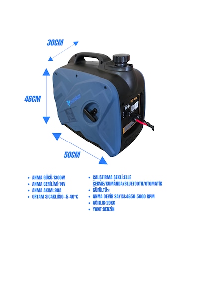 Eurokar 12v Dc Benzinli Portatif Jeneratör - 1300w 90a Akü Şarj Cihazı Karavan, Tekne