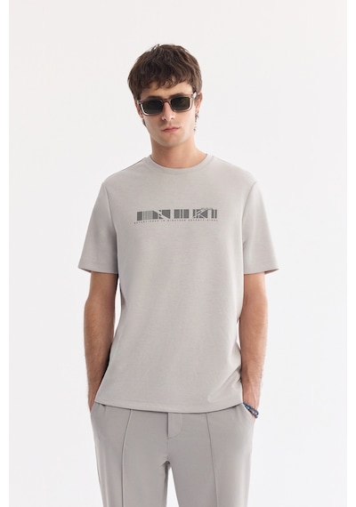 Avva Erkek Gri Bisiklet Yaka Baskılı Bi-stretch İnterlok Regular Fit T-shirt A61y1061