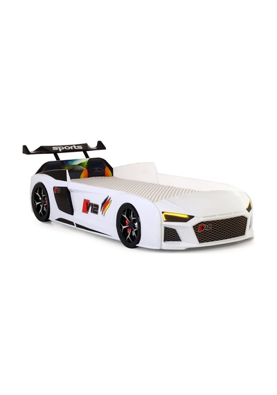 Beyaz Arabalı Yatak V12 Audi Işıklı Full Plastik