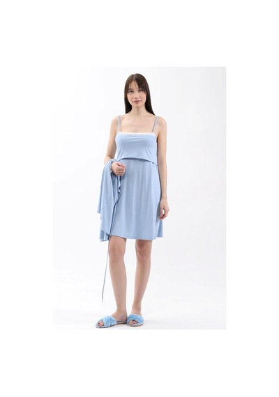 Luvmabelly Myra9651 Sabahlıklı Önden Bölmeli Dantelli Emzirme Geceliği -mavi-mavi