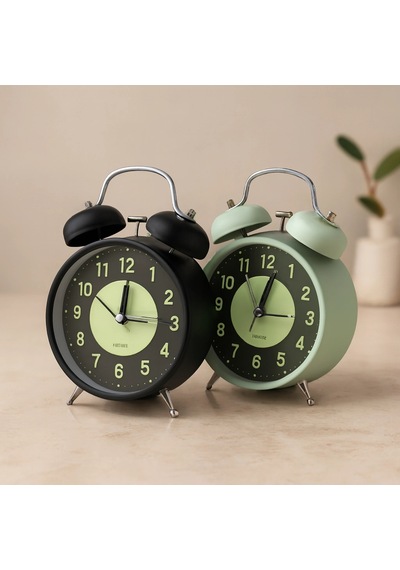 Twin Bell Metal Masa Çalar Saat 11 Cm Pilli, Işıklı, Fosforlu