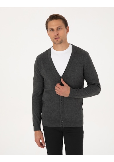 Pierre Cardin Erkek Koyu Gri Melanj Hırka Triko 50317330-vr128 Koyu Gri Melanj