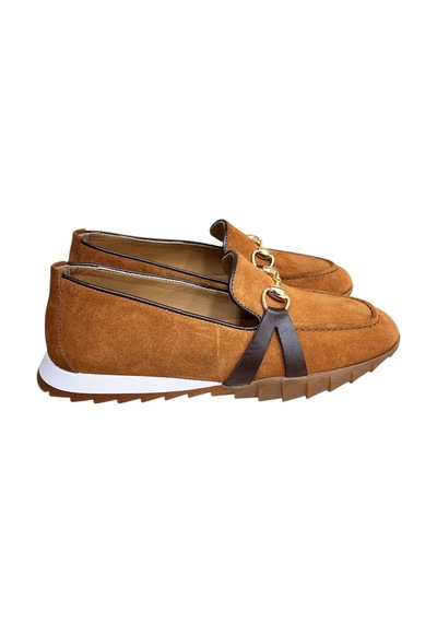 Taba Hakiki Deri Süet Toka Detay Comfort Taban Spor Loafer Taba