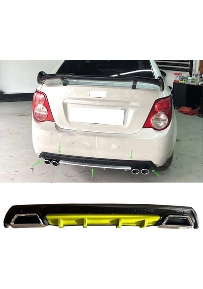 Chevrolet Aveo Uyumlu Sedan Sarı Difüzör Çiftli Kare Egzoz Görünümlü D Tip Difizör 2012 - 2016