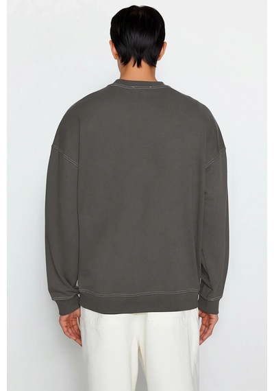 Benerly Erkek Bisiklet Yaka Düşük Kol Oversize Kalıp Sweatshirt Fonksiyon Antrasit