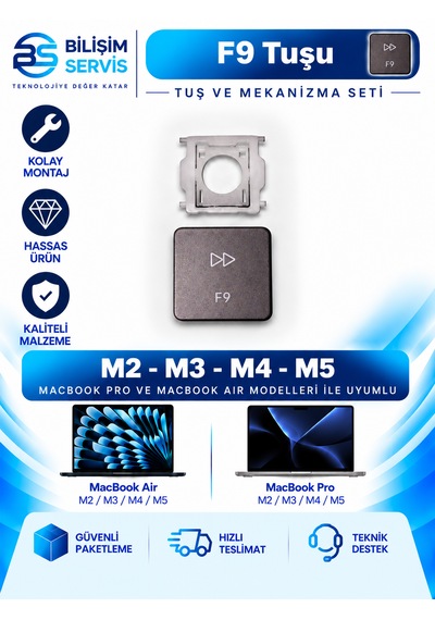 Apple Uyumlu Macbook Air & Pro M2 - M3 - M4 - M5 Yedek Klavye Tuşu Ve Mekanizması /f9 Tuşu