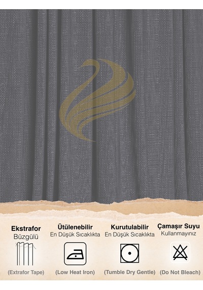 Br Demor Home Gece Siyahı Keten Dokulu Pileli Yüksek Kalite Fon Perde