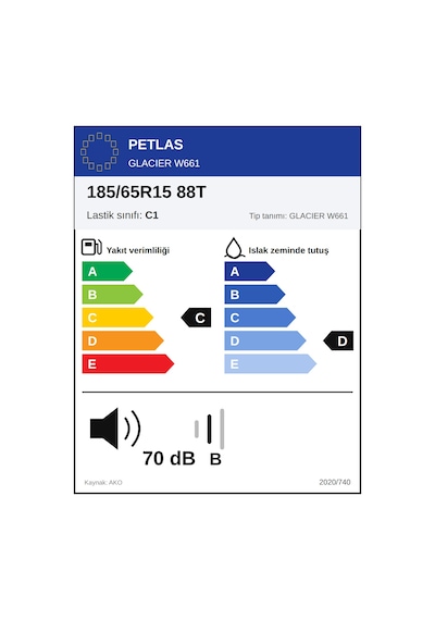 Petlas 185/65 R15 88T Glacier W661 Kış Lastiği 2026