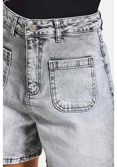 Itsbasic Kadın Gri Kot 4s6-12 Mom Fit Önden Cepli Denim Şort