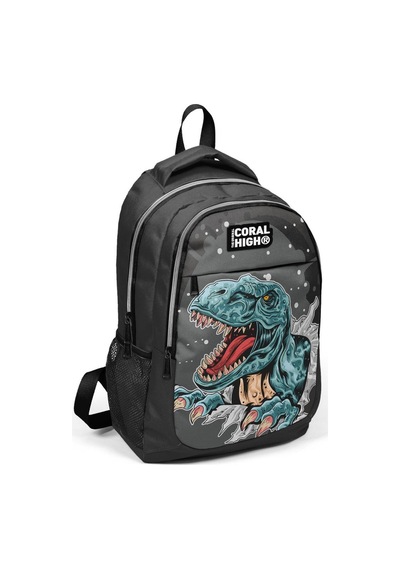 Coral High Kids Koyu Gri Siyah Dinazor Desenli 3 Lü Okul Çanta Seti Set0114386