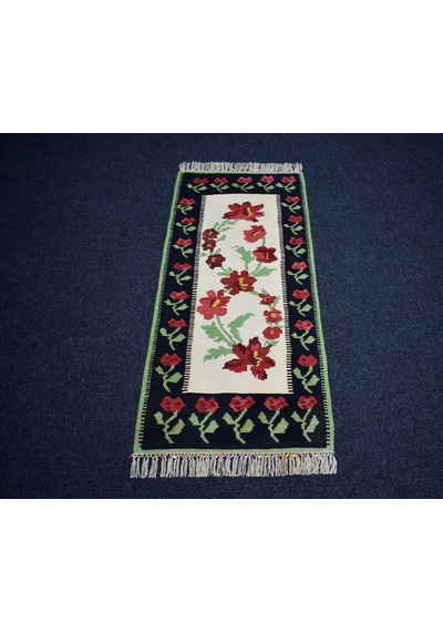 Zehra Abla Halı Yeni El Dokuma Otantik Güllü Çiçekli Karabağ Yolluk Yün Kilim 7183 Çok Renkli