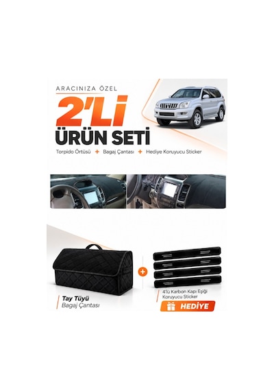 E-biz Toyota Land Cruıser Prado 2002-2009 Uyumlu Torpido Örtüsü + Tay Tüyü Çanta - Siyah - To020