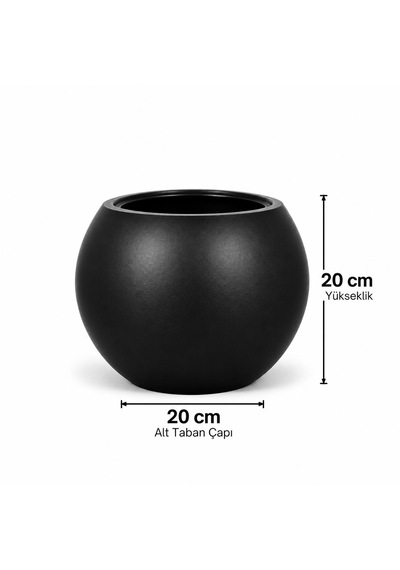 Siyah Yuvarlak Dekoratif Saksı 20x20 Cm İçlikli Ve İçliksiz Kullanım Modern Salon Ve Ofis Saksı -