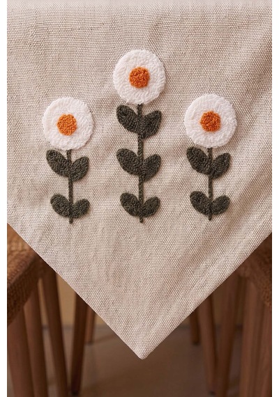 Daisy Cream Kasso Punch İşlemeli Runner 35x110 Cm Çok Renkli