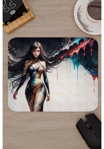 Dijital Art Anime Kadın Figür V5 22x18 Gaming Kauçuk Kaymaz Taban Mouse Pad Fare Altlığı