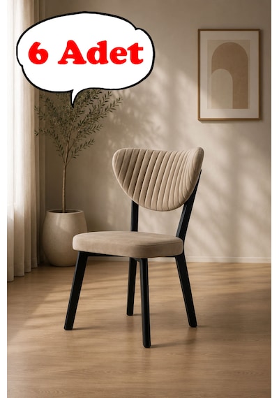 Teknor 6 Adet Elma Sandalye Modern Kadife Kapitone Sırtlı Mutfak Yemek Odası Balkon Kafe Sandalyesi 85 Cm Cappuccino