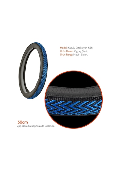 Nyf F-333 Geçmeli Direksiyon Kılıfı Zigzag Mavi-siyah Şerit 38 Cm