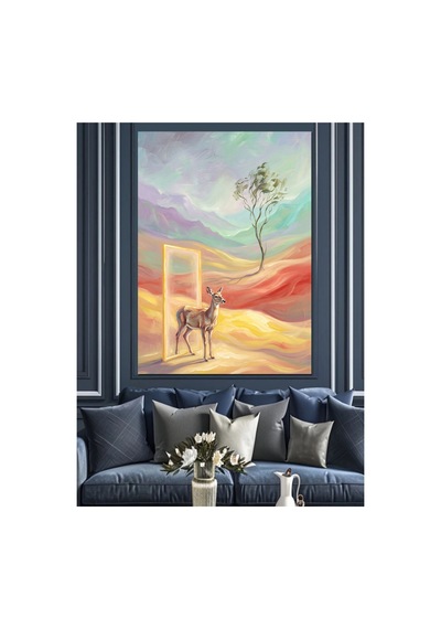 Çöl Kapısından Geçen Küçük Ceylan Yağlı Boya Dokulu Kanvas Tablo Canvas Tablosu