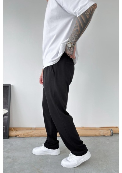 Siyah Fitilli Basic Relaxed Pantolon