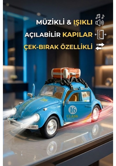 Craftivio Büyük Boy Çek Bırak Metal Vosvos - Sesli Işıklı Kapıları Açılan Nostaljik Model Çok Renkli