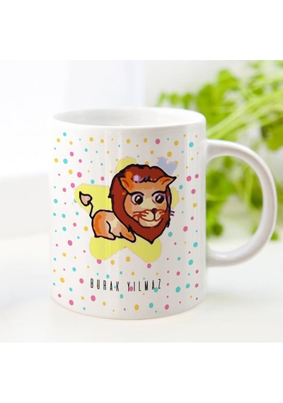 Kişiye Özel Sevimli Aslan Burcu Beyaz Kupa Bardak