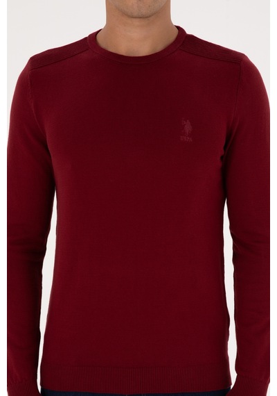 U.S. Polo Assn. Erkek Slim Fit Bisiklet Yaka Bordo Basic Kazak 50307779-VR014