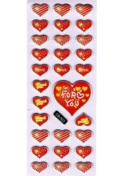 Sticker Kabartmalı Sticker Defter Planlayıcı Etiket Cb503 16x7 Cm- Desenli Kalp Love Çok Renkli