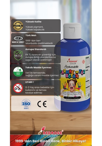 Kırmızı-mavi-yeşil Parmak Boyası 3'lü Set 3x250gr Yıkanabilir, Toksik İçermez, Çocuk Okul Kreş İçin