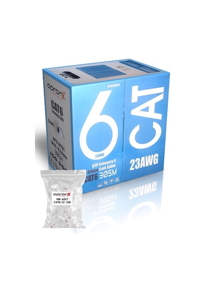 Apronx Cat6 23awg 305 Metre 0,50mm Gri Utp Kablo +100 Adet Ez Jak