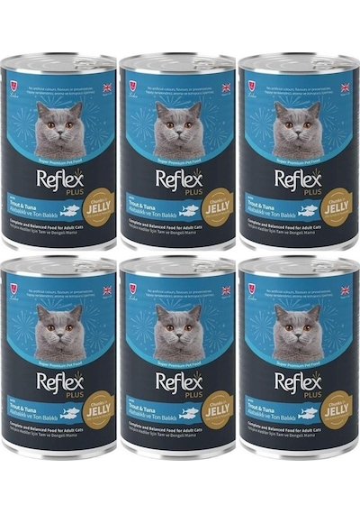 Reflex Plus Jöle İçinde Et Parçacıklı Alabalıklı Ve Ton Balıklı Yetişkin Kedi Konservesi 400 Gr 6 Adet