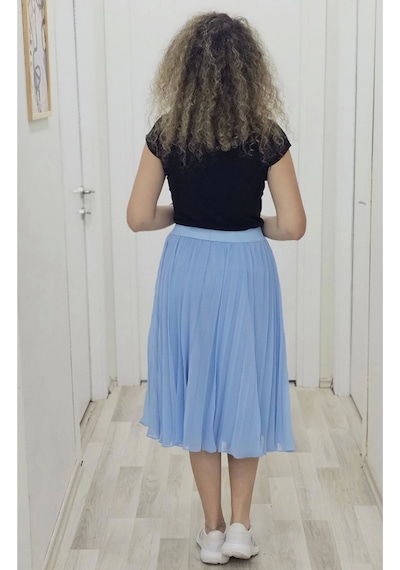 Lodmela Beli Lastikli Pliseli Etek 6018-bebe Mavisi Bebe Mavisi
