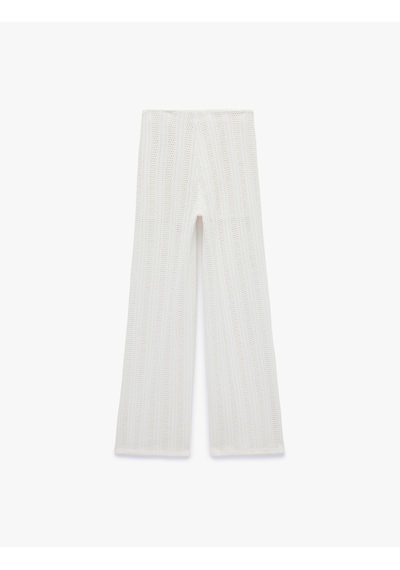 Koton Koton X Şahika Ercümen - Slim Fit Düz Bol Paça Kroşe File Pantolon Ekru 6sak40115ek