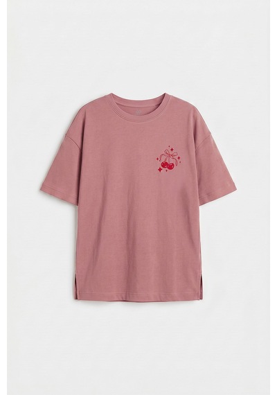 Gül Kurusu Oversize Kısa Kollu Baskılı Kız Çocuk T-shirt - 75176 Gülkurusu